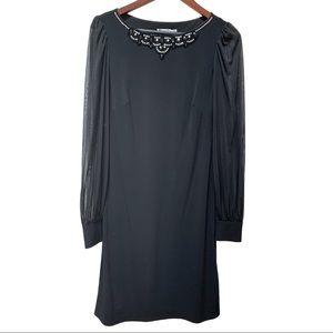 Black Eliza J Shift Dress w/ Sheer Sleeves